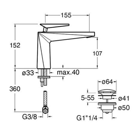 Mitigeur lavabo avec vidage Up&Down Chromé Noir Brossé Fractal - CRISTINA ONDYNA FT22075