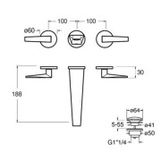 Façade mélangeur lavabo 3 trous encastré saillie 20 cm Chromé Fractal - CRISTINA ONDYNA FT24351