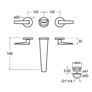 Façade mélangeur lavabo 3 trous encastré saillie 20 cm Chromé Fractal - CRISTINA ONDYNA FT24351