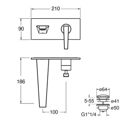 Façade mitigeur lavabo encastré saillie 18 cm Chromé Fractal - CRISTINA ONDYNA FT25651