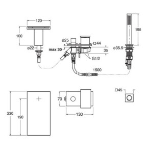 Ensemble mitigeur bain douche sur gorge Blanc Mat Tabula - CRISTINA ONDYNA TA18124