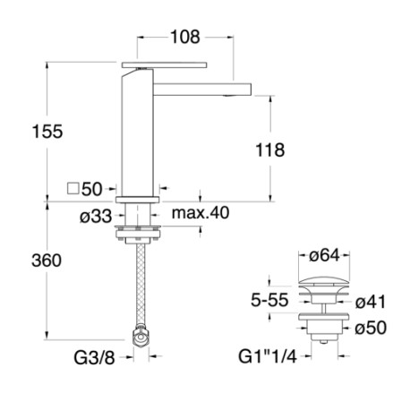 Mitigeur lavabo monotrou Métal Brossé Tabula - CRISTINA ONDYNA TA22077
