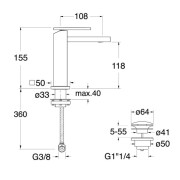 Mitigeur lavabo monotrou Métal Brossé Tabula - CRISTINA ONDYNA TA22077
