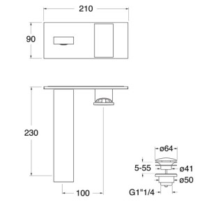 Façade mitigeur lavabo murale encastrée Chromé Noir Brossé Tabula - CRISTINA ONDYNA TA25875