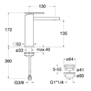 Mitigeur lavabo large Chromé Noir Tabula - CRISTINA ONDYNA TA26472