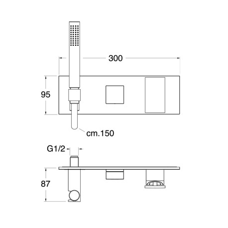 Façade bain douche mitigeur mural encastré Chromé Noir Tabula - CRISTINA ONDYNA TA60272