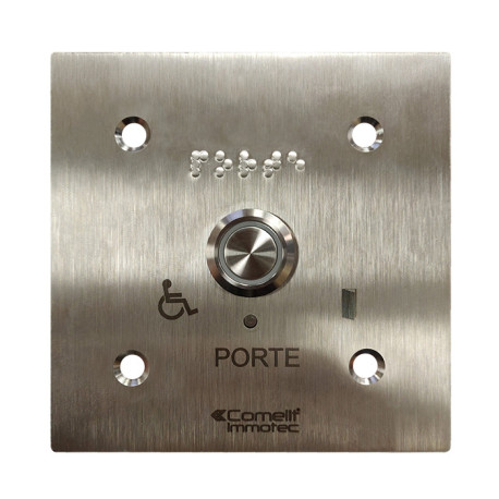 Bouton Sonore + Led Monté Sur Façade Inox 100X100 Gravée Porte Braille - COMELIT BP/408L 