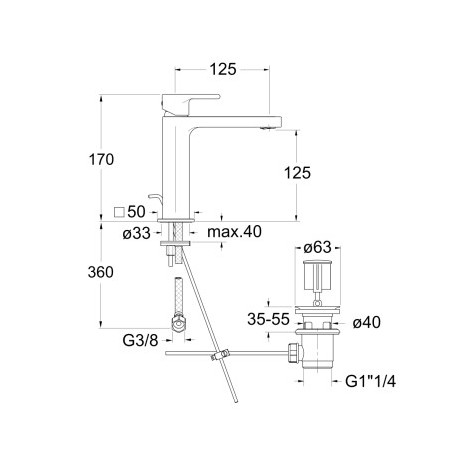 Lavabo Omega Medium + Vidage Metal Brosse  - CRISTINA ONDYNA OG22377