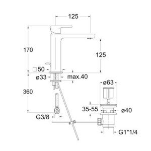 Lavabo Omega Medium + Vidage Metal Brosse  - CRISTINA ONDYNA OG22377