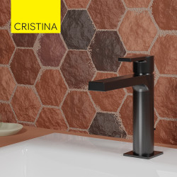 Mitigeur lavabo large Chromé Noir Brossé OMEGA - CRISTINA ONDYNA OG22375