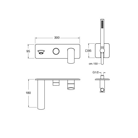 Facade Bain Douche Mural Profilo Encastre 3 Sorties Black Mat - CRISTINA ONDYNA PF10313
