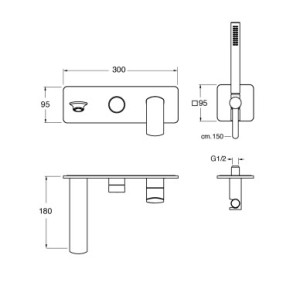 Facade Bain Douche Mural Profilo Encastre 3 Sorties Black Mat - CRISTINA ONDYNA PF10313