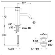 Mitigeur Lavabo Triverde Chrome Noir Brosse - CRISTINA ONDYNA TV22075 