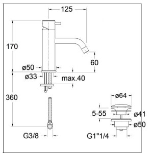 Mitigeur Lavabo Triverde Chrome Noir Brosse - CRISTINA ONDYNA TV22075 