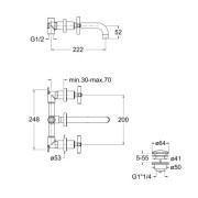 Mélangeur Lavabo Executive Mural 3 Trous Chrome - CRISTINA ONDYNA EV11450