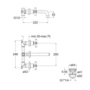 Mélangeur Lavabo Executive Mural 3 Trous Chrome - CRISTINA ONDYNA EV11450