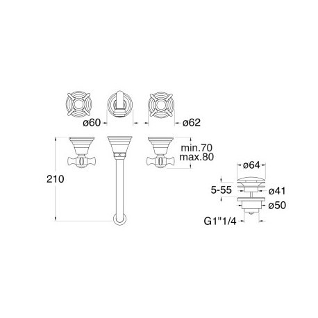 MELANGEUR LAVABO MURAL CHAMBORD VIEUX BRONZE - CRISTINA ONDYNA CH24292