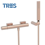 Mitigeur mural pour douche en laiton Or Rose Mat 24K - TRES 21116701OPM