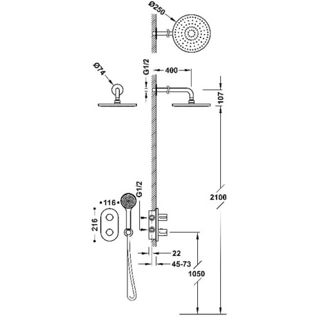 Kit robinet encastré Therm-box à 2 voies pour douche Chrome - TRES 21525004