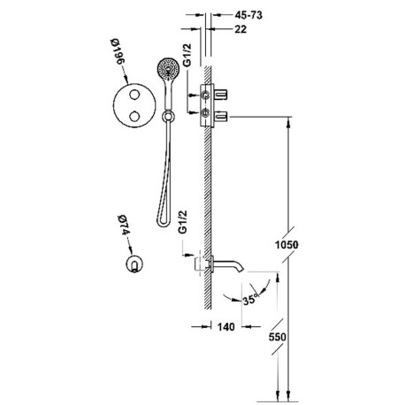 Kit robinet encastré Therm-box à 2 voies pour douche Chrome - TRES 20425006
