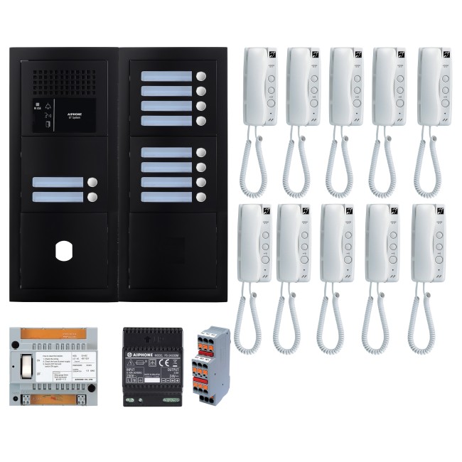 Pack GT audio 10 BP programmé avec platine façade noire satin 200453 - AIPHONE GTBA10EB 