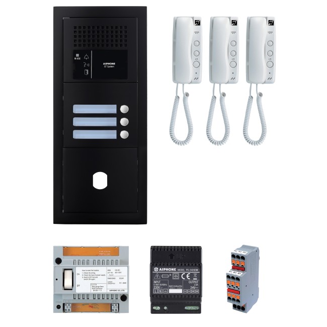 Pack GT audio 3 BP programmé avec platine façade noire satin 200446 - AIPHONE GTBA3EB 