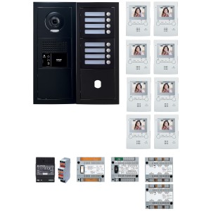 Pack GT vidéo 8 BP programmé avec platine façade noire satin 200460 - AIPHONE GTBV8EB 