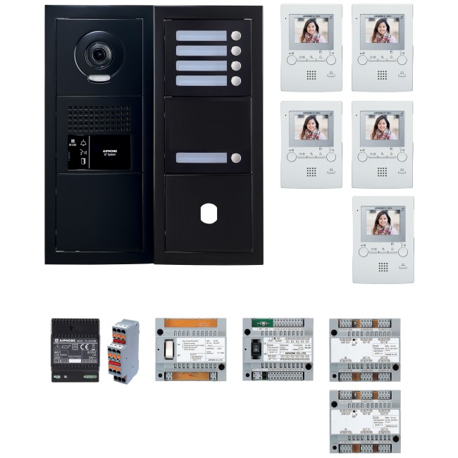 Pack GT vidéo 5 BP programmé avec platine façade noire satin 200457 - AIPHONE GTBV5EB 