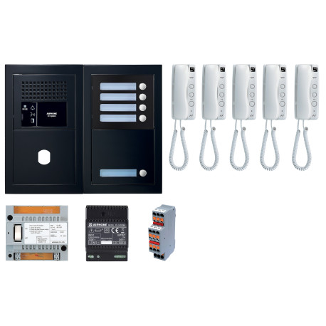 Pack GT audio 5 BP programmé avec platine façade noire satin 200448 - AIPHONE GTBA5EB 