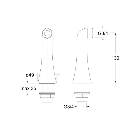 2 colonnettes hautes 130 mm Chrome - CRISTINA ONDYNA CH16051
