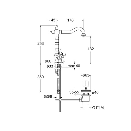 Mélangeur Lavabo CHAMBORD Or Rose Brosse + Vidage Pvd - CRISTINA ONDYNA CH11134P