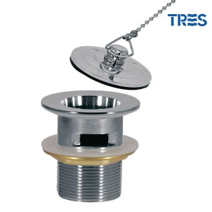 Bonde de lavabo avec trop‑plein  Bouchon en laiton avec chaînette - TRES 13474320