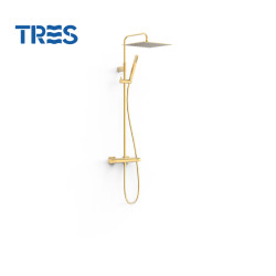 Ensemble de robinet thermostatique mural à 2 voies pour douche Or Mat 24K - TRES 19039307OM 