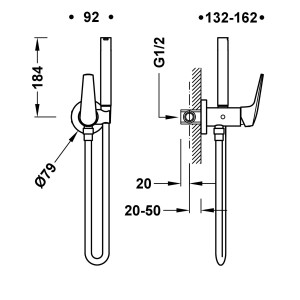 Mitigeur encastré avec douche pour WC eau chaude et eau froide Noir mat - TRES 28112301NM 