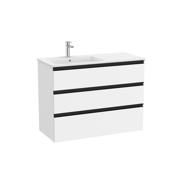 The Gap Unik 3 Tiroirs Lavabo À Gauche 1000 Mm Blanc Mat/Poignées Noires - ROCA A851491509 