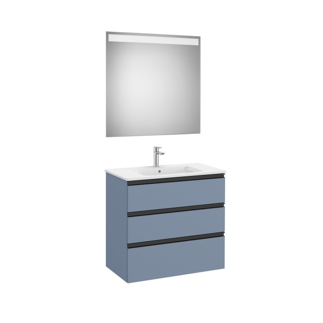 The Gap Pack 3 Tiroirs (Unik+Miroir) 800Mm Bleu Mat/ Poignées Noires - ROCA A851519548 