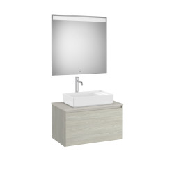 Ona Pack Meuble 1T+Plan Pr Lav Centré+Miroir 800 Chêne Bl-Roca A851712512 