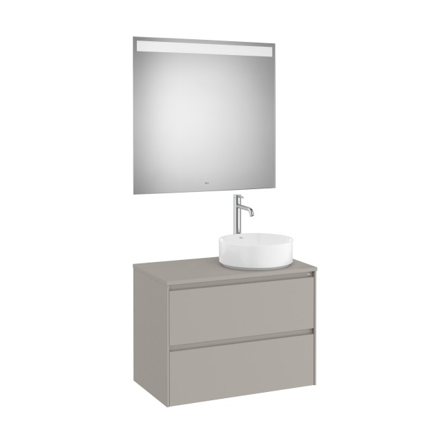 Ona Pack Meuble 2T+Plan  Pr Lav Dte+Miroir 800 Gris Mat-Roca A851715510 