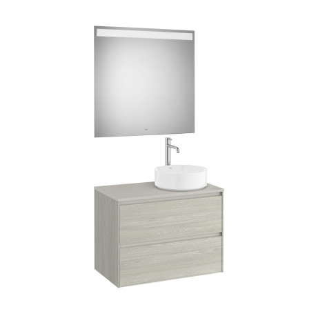 Ona Pack Meuble 2T+Plan Pr Lav Dte+Miroir 800 Chêne Blanchi-Roca A851715512 