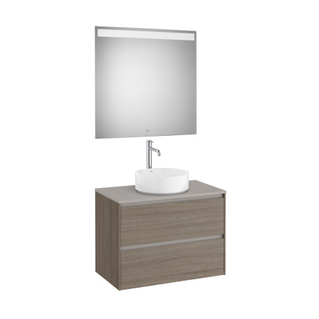 Ona Pack Meuble 2T+Plan Pr Lav Centré+Miroir 800 Orme Foncé-Roca A851716511 