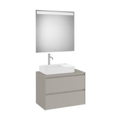 Ona Pack Meuble 2T + Plan Pr Lav Gche + Miroir 800 Gris Mat-Roca A851717510 