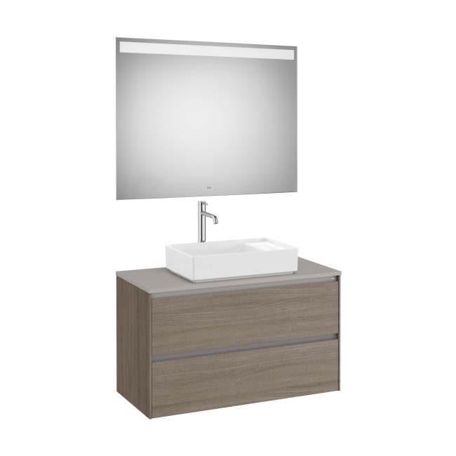 Ona Pack Meuble 2T + Plan  + Miroir Eidos 1000Mm  Orme Foncé-Roca A851718511 