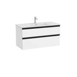 The Gap Unik 2 Tiroirs Lavabo Slim Centré 1000 Mm Blanc Mat/Poignées Noires - ROCA A851852509 