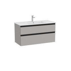 The Gap Unik 2 Tiroirs Lavabo Slim Centré 1000 Mm Gris Moyen Mat/Poignées Noires - ROCA A851852547 