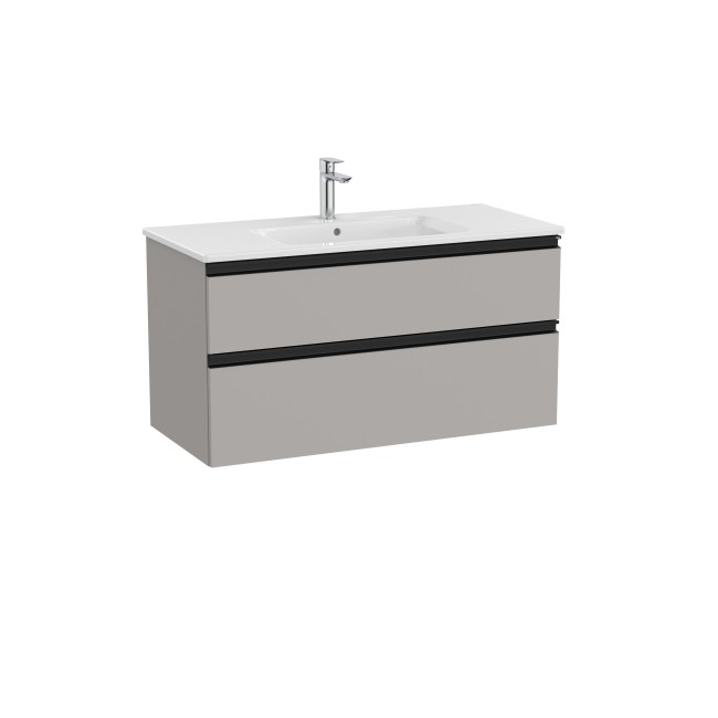 The Gap Unik 2 Tiroirs Lavabo Slim Centré 1000 Mm Gris Moyen Mat/Poignées Noires - ROCA A851852547 