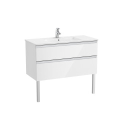 The Gap Unik 2T Lavabo Slim Centré 1000 Blanc Brillant/Poignées Alu Brillantes - ROCA A851852806 