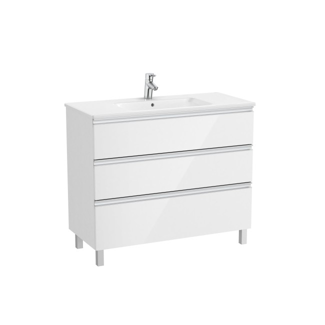 The Gap Unik 3T Lavabo Centré Slim 1000 Blanc Brillant/Poignées Alu Brillantes - ROCA A851853806 
