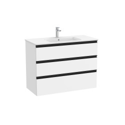 The Gap Unik 3 Tiroirs Lavabo Centré Slim 1000 Mm Blanc Mat/Poignées Noires - ROCA A851853509 