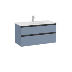 The Gap Unik 2 Tiroirs Lavabo Slim Centré 1000 Mm Bleu Mat/ Poignées Noires - ROCA A851852548 