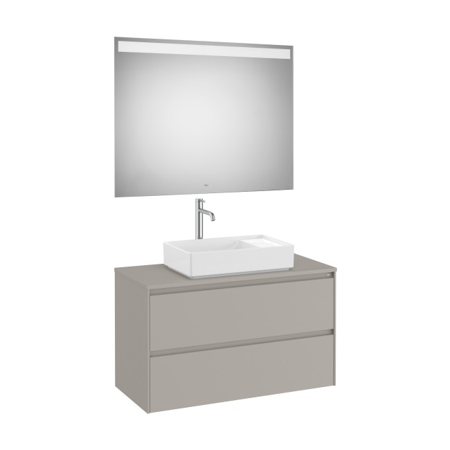 Ona Pack Meuble 2T + Plan  + Miroir Eidos 1000Mm  Gris Mat-Roca A851718510 